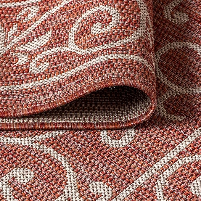 JONATHAN Y Vintage Filigree Indoor Outdoor Area Rug 4X6 Red/Beige, Charleston Textured Weave for Backyard, Patio, Porch, Easy-Cleaning, High Traffic, Pet-Friendly, Non-Shedding (SMB106B-4)