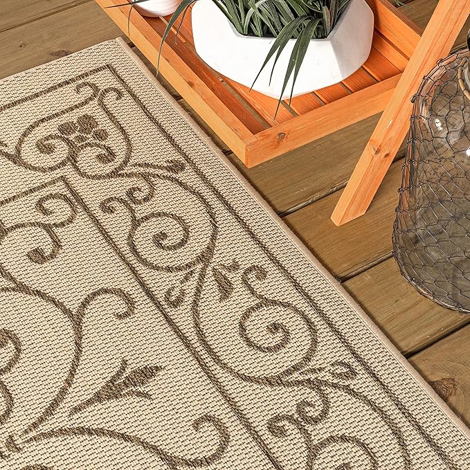 JONATHAN Y Vintage Filigree Indoor Outdoor Area Rug 8X10 Beige/Brown, Charleston Textured Weave for Backyard, Patio, Porch, Easy-Cleaning, High Traffic, Pet-Friendly, Non-Shedding (SMB106A-8)