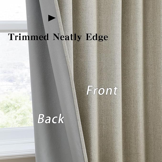 RAIN CITY Blackout Taupe Curtains 94 Inch Long for Bedroom Living Room Linen Textured Farmhouse Room Darkening/Thermal/Noise Reduction Window Treatment Drapes with Hooks 2 Panels, 2x50Wx94L in