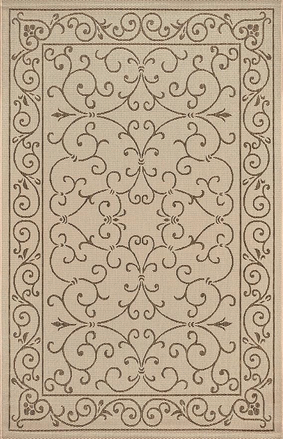 JONATHAN Y Vintage Filigree Indoor Outdoor Area Rug 8X10 Beige/Brown, Charleston Textured Weave for Backyard, Patio, Porch, Easy-Cleaning, High Traffic, Pet-Friendly, Non-Shedding (SMB106A-8)