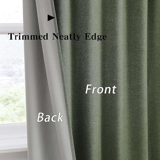 RAIN CITY 90 Inch Long Linen Blackout Curtains 2 Panels Set, Back Tab Pinch Pleated with Hooks, Thermal Insulated Modern Neutral Decor Window Curtain Drapes for Bedroom,- Loden/Olive Forest W50 x L90