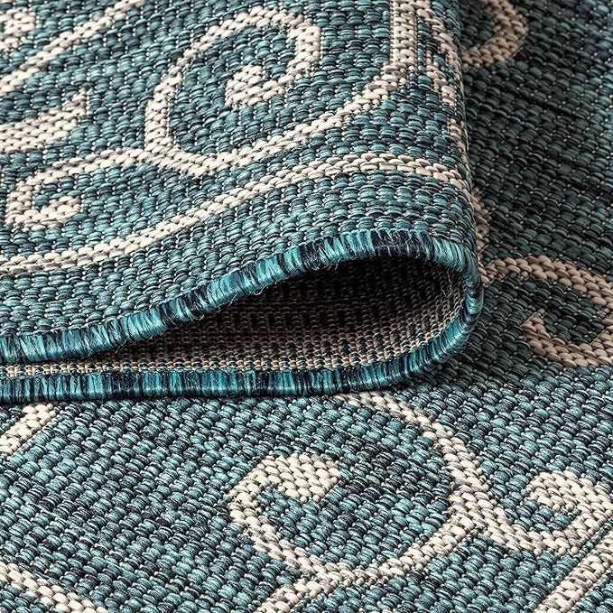 JONATHAN Y Vintage Filigree Indoor Outdoor Square Area Rug 9X9 Teal/Gray, Charleston Textured Weave for Backyard, Patio, Porch, Easy-Cleaning, High Traffic, Pet-Friendly, Non-Shedding (SMB106F-9SQ)