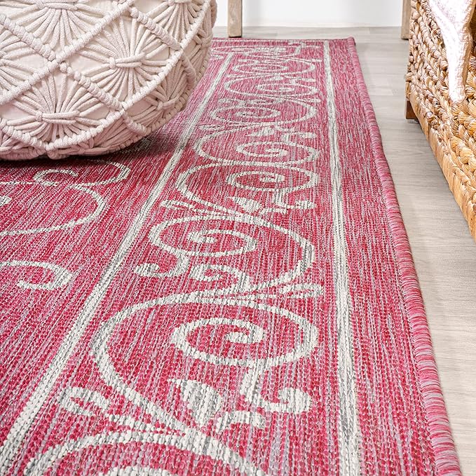 JONATHAN Y Vintage Filigree Indoor Outdoor Area Rug 3X5 Fuchsia/Light Gray, Charleston Textured Weave for Backyard, Patio, Porch, Easy-Cleaning, High Traffic, Pet-Friendly, Non-Shedding (SMB106J-3)