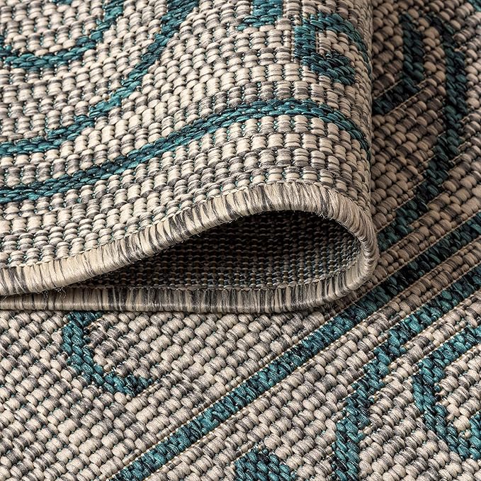 JONATHAN Y Vintage Filigree Indoor Outdoor Area Rug 8X10 Gray/Teal, Charleston Textured Weave for Backyard, Patio, Porch, Easy-Cleaning, High Traffic, Pet-Friendly, Non-Shedding (SMB106E-8)