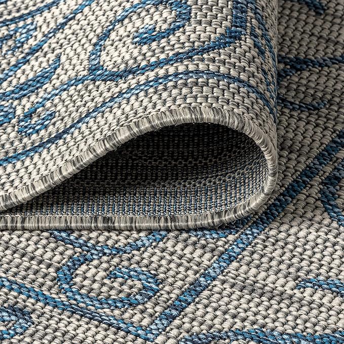 JONATHAN Y Vintage Filigree Indoor Outdoor Runner Rug 2X8 Gray/Navy, Charleston Textured Weave for Backyard, Patio, Porch, Easy-Cleaning, High Traffic, Pet-Friendly, Non-Shedding (SMB106C-28)