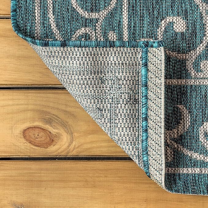 JONATHAN Y Vintage Filigree Indoor Outdoor Square Area Rug 9X9 Teal/Gray, Charleston Textured Weave for Backyard, Patio, Porch, Easy-Cleaning, High Traffic, Pet-Friendly, Non-Shedding (SMB106F-9SQ)