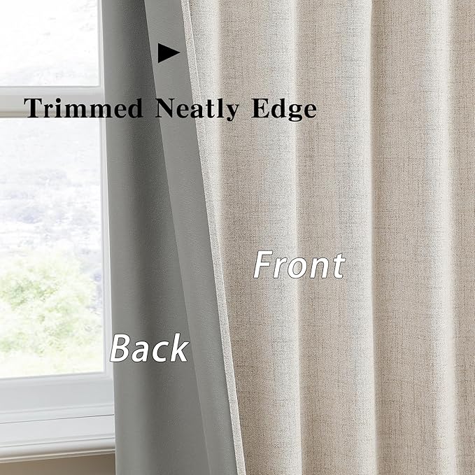 RAIN CITY Linen Beige Linen Blackout Curtains 96 Inches Long 8 FT Tall 2 Panels, Modern Decorative Sound/Draft/Cold/Warm Blocking Heavy Thermal Rustic Country Curtains for Living Room 50x96-in