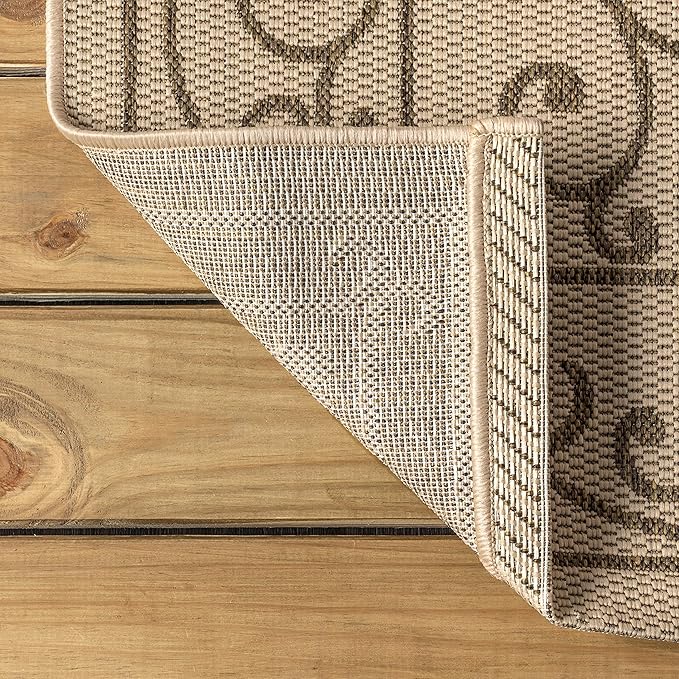 JONATHAN Y Vintage Filigree Indoor Outdoor Square Area Rug 8X8 Beige/Brown, Charleston Textured Weave for Backyard, Patio, Porch, Easy-Cleaning, High Traffic, Pet-Friendly, Non-Shedding (SMB106A-8SQ)