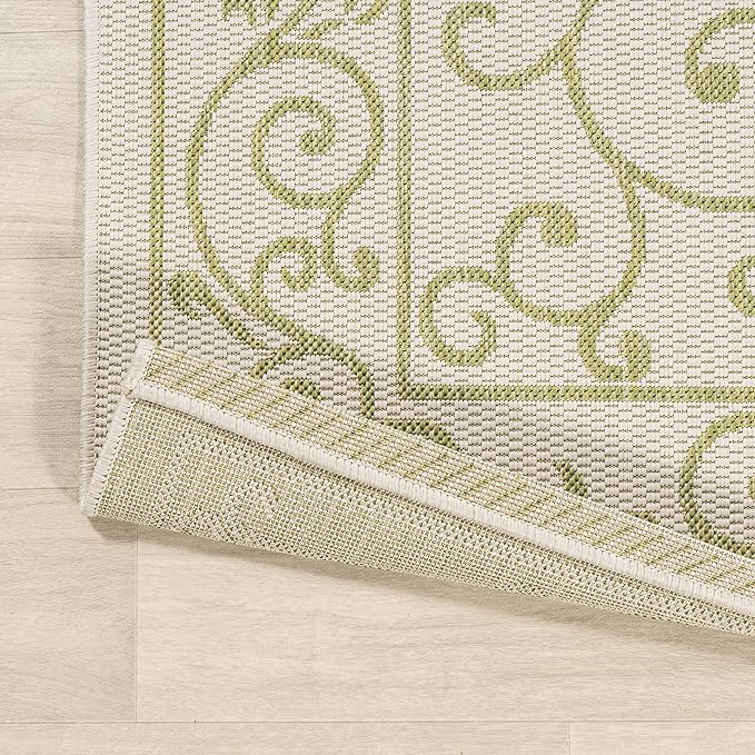 JONATHAN Y Vintage Filigree Indoor Outdoor Runner Rug 2X10 Cream/Green, Charleston Textured Weave for Backyard, Patio, Porch, Easy-Cleaning, High Traffic, Pet-Friendly, Non-Shedding (SMB106I-210)