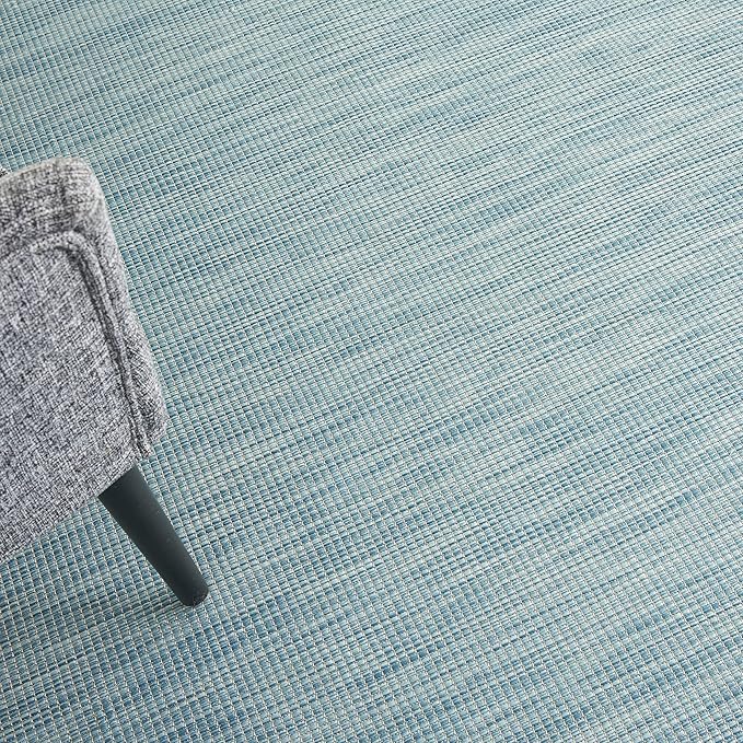 Nourison Home Positano Indoor/Outdoor Aqua 2'2" x 12' Area Rug, Easy Cleaning, Non Shedding, Bed Room, Living Room, Dining Room, Backyard, Deck, Patio (2x12)